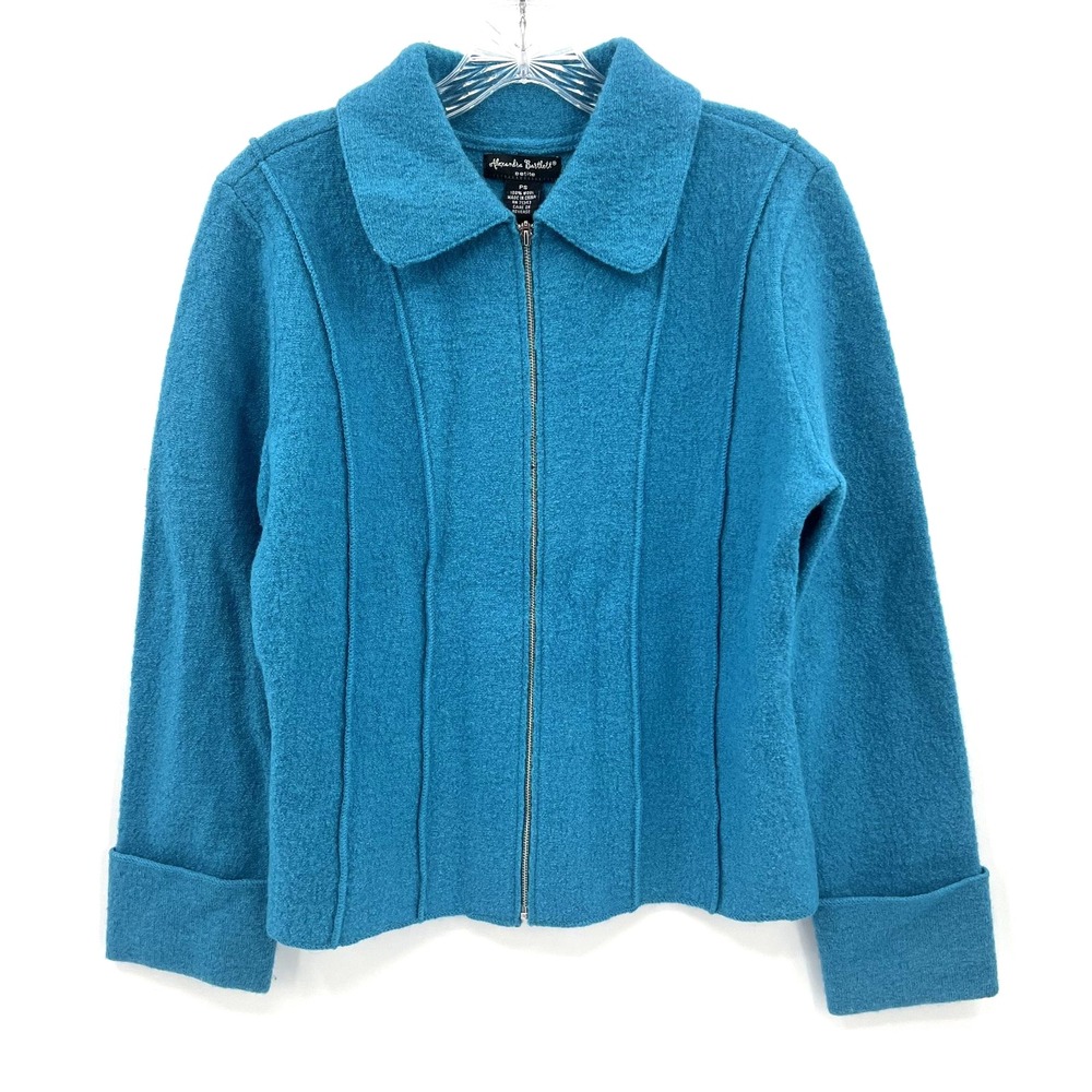 ALEXANDRA BARTLETT Petite Women's PS Turquoise Full-Zip 100% Wool Jacket Blazer